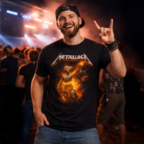 Fan Metallica na koncercie w koszulce Metallica Lady Justice